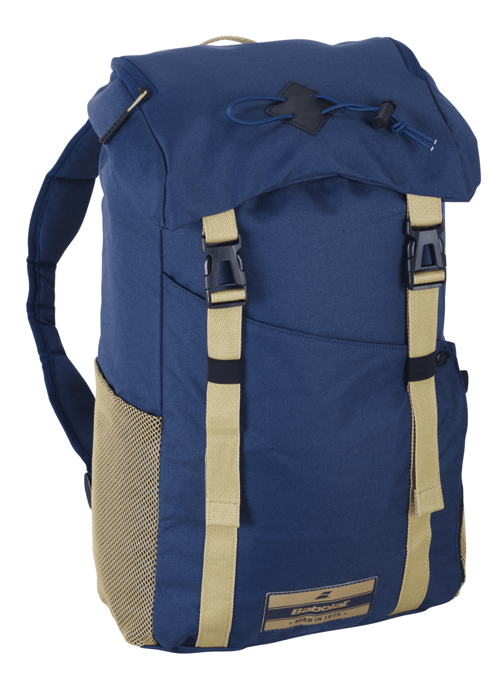 Babolat Classic Backpack in Dark Blue, featuring a foldable design suitable for everyday carry and tennis use, with compartments for laptops, rackets, and other essentials, made from sustainable materials for reduced environmental impact.