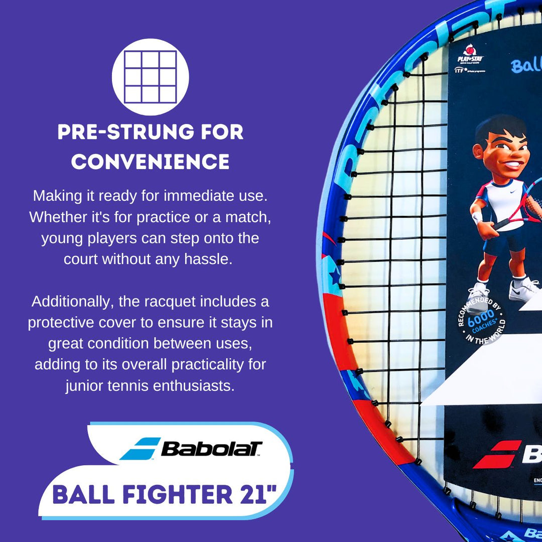 Babolat Ball Fighter 21" Pre-Strung for Convenience: Ready for use with a protective cover included.