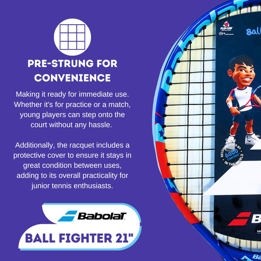 Babolat Ball Fighter 21" Pre-Strung for Convenience: Ready for use with a protective cover included.