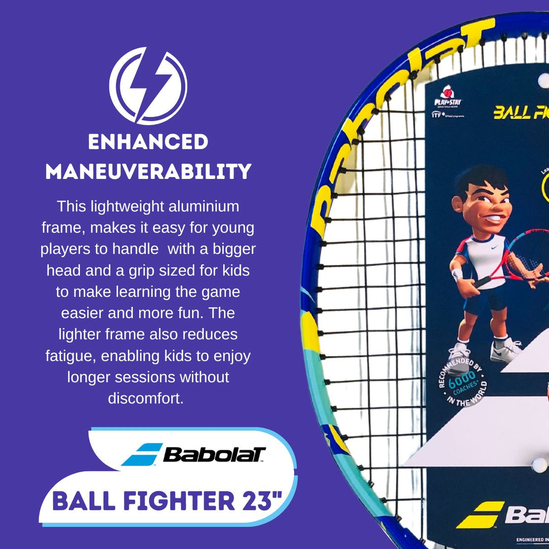 Babolat Ball Fighter 23" Enhanced Maneuverability: Easy-to-handle, lightweight design with a bigger head for better learning.