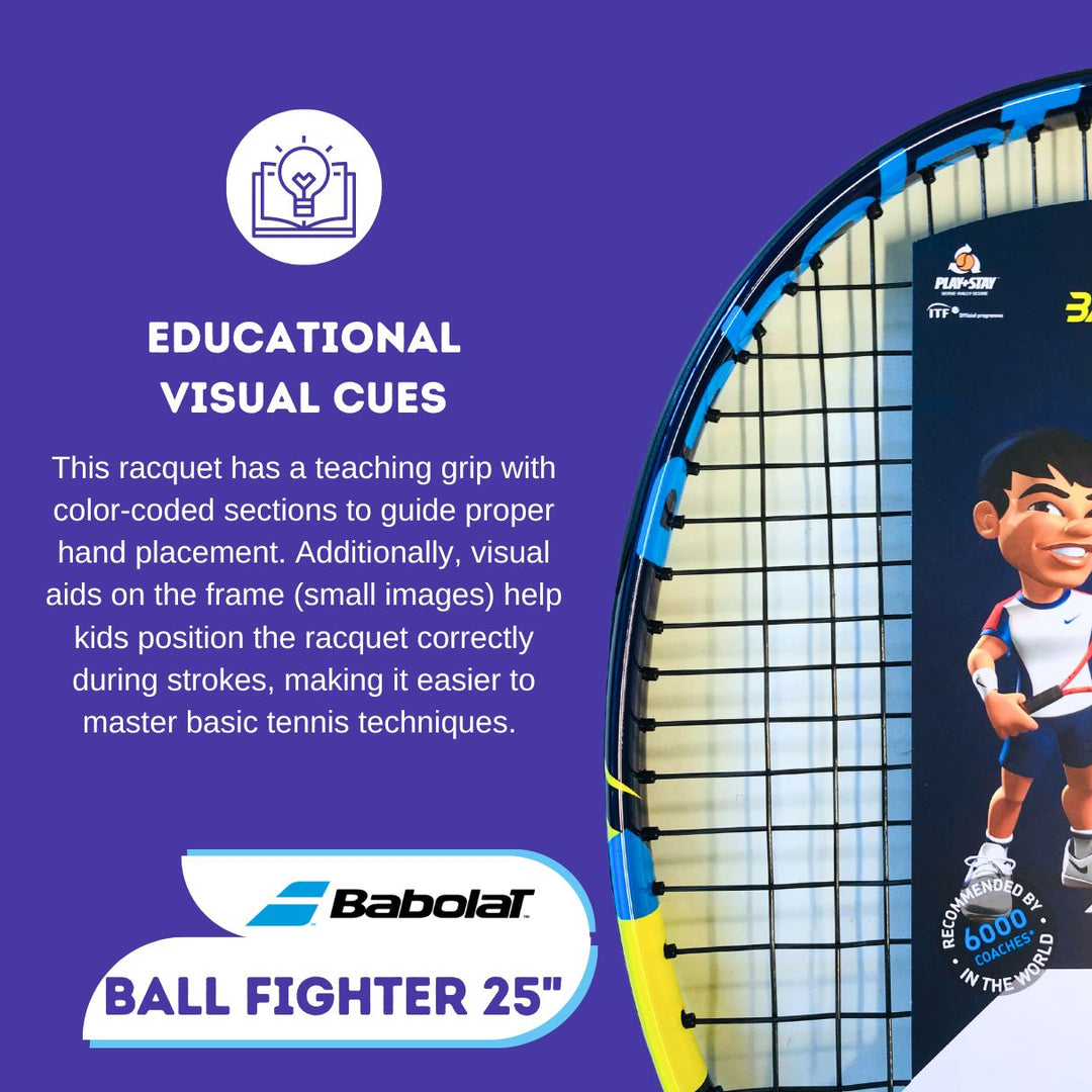 Babolat Ball Fighter 25" Educational Visual Cues: Color-coded grip and visual aids help perfect technique.