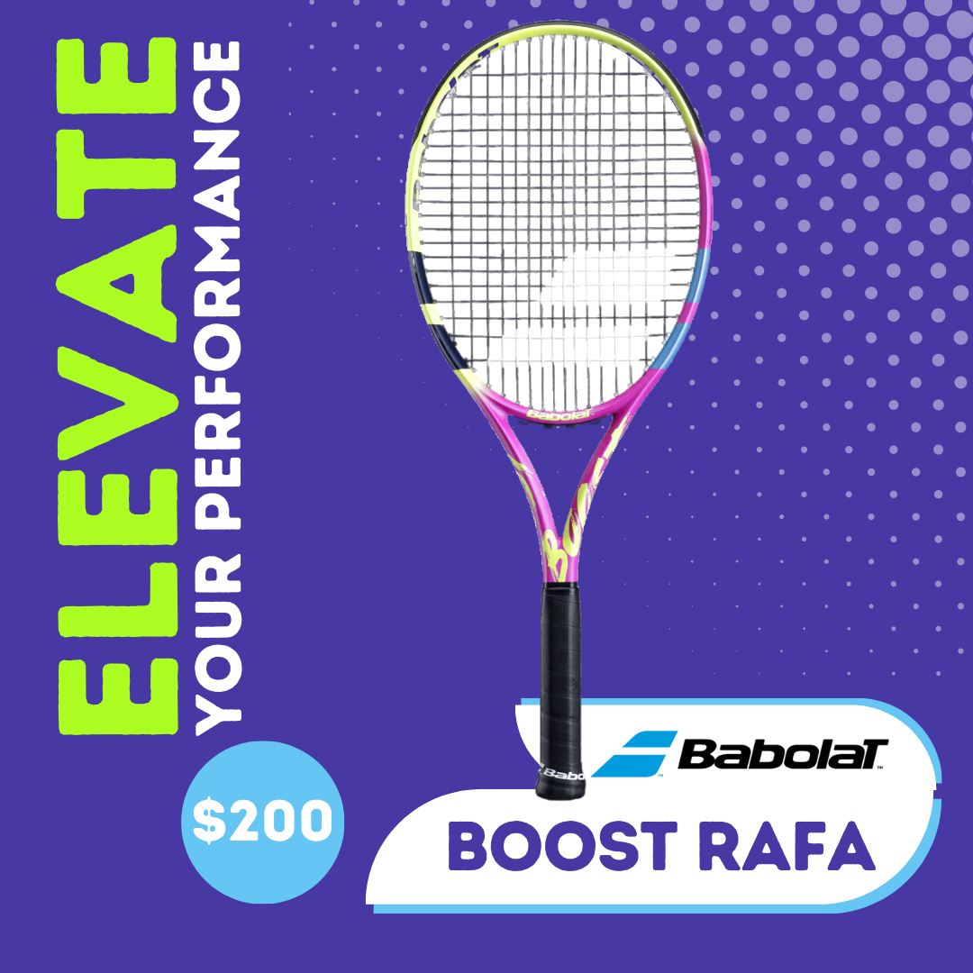 Channel your inner Nadal with the Babolat Boost Rafa Tennis Racquet. This full graphite construction offers lightweight and versatile performance, making it a great option for beginners and recreational players. Its larger sweet spot makes it more forgiving as you refine your form. Completed with Rafa cosmetics, improve your performance on the court with a little help from the Babolat Boost Rafa Tennis Racquet.