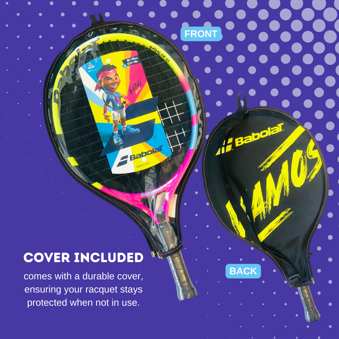 Nadal Junior Racquet 2024 Model Image showcasing Front and Back Included Cover
