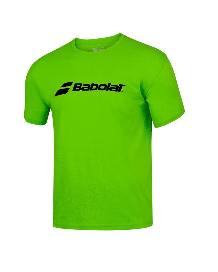 Babolat Junior Logo T-Shirt in Green, made from 100% cotton with screen printing on the front.