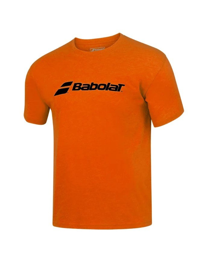 Babolat Junior Logo T-Shirt in Orange, made from 100% cotton with screen printing on the front.