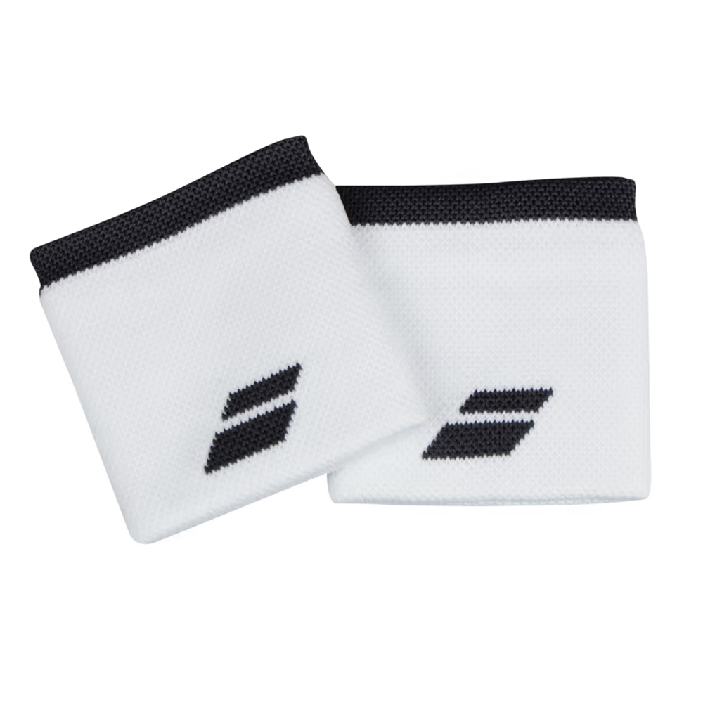 Babolat Logo Wristband in Black/White, soft, light, and highly absorbent, measuring 7.5 cm.