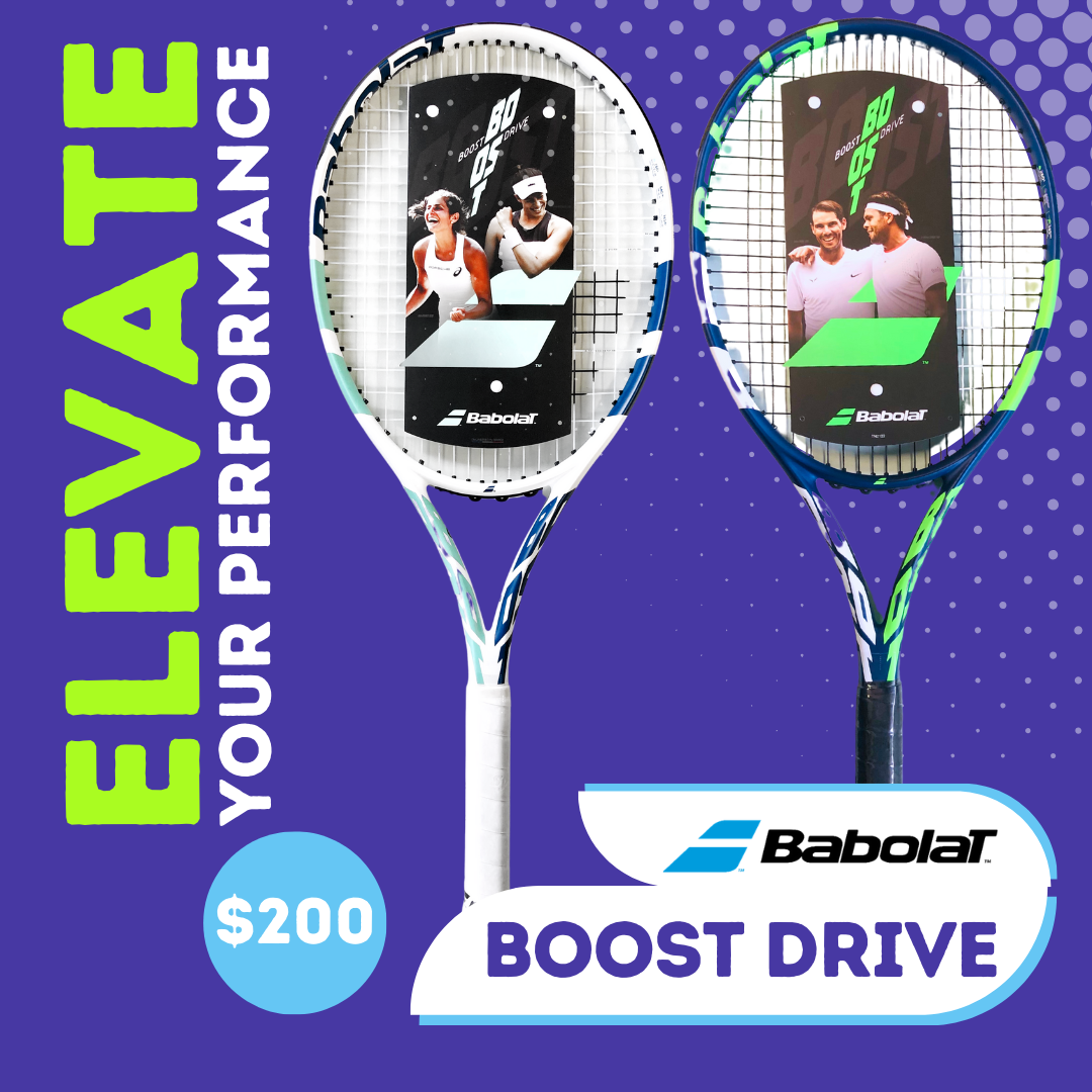 Discover the Babolat Boost Drive Tennis Racquet, perfect for beginners, rising juniors, and recreational players. Enjoy enhanced performance with a larger sweet spot, lightweight full graphite construction, and advanced Woofer Grommet System for optimal control and comfort.