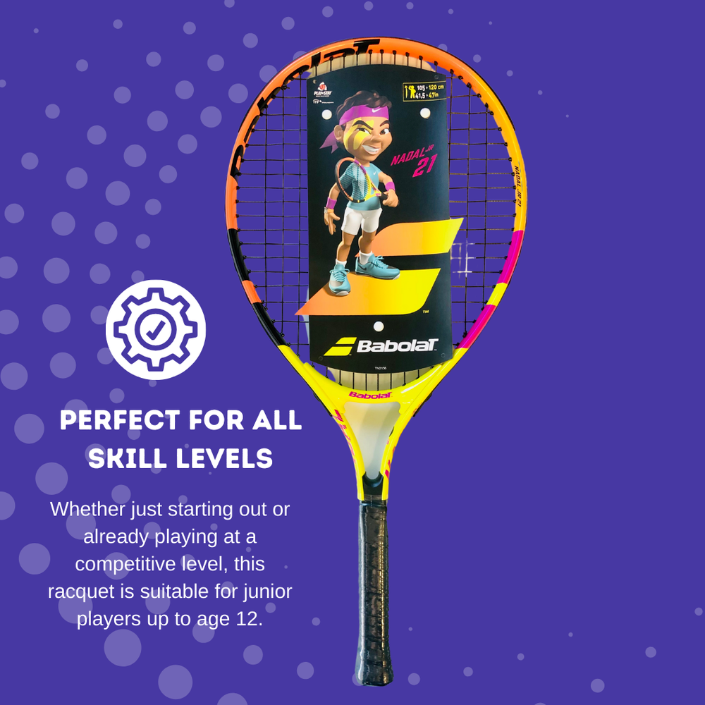 Nadal Junior 2020 Model: Perfect for all skill levels: Versatile racquet, ideal for juniors just starting or competing, up to age 12.