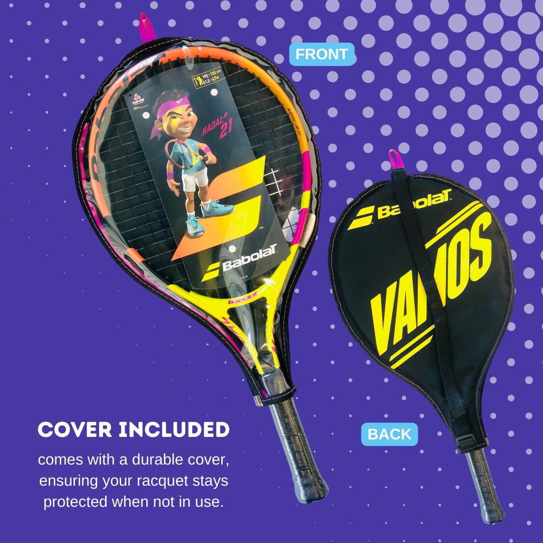 Nadal Junior 2020 Model: Cover Available: Comes with a protective cover, keeping the racquet secure when not in use.