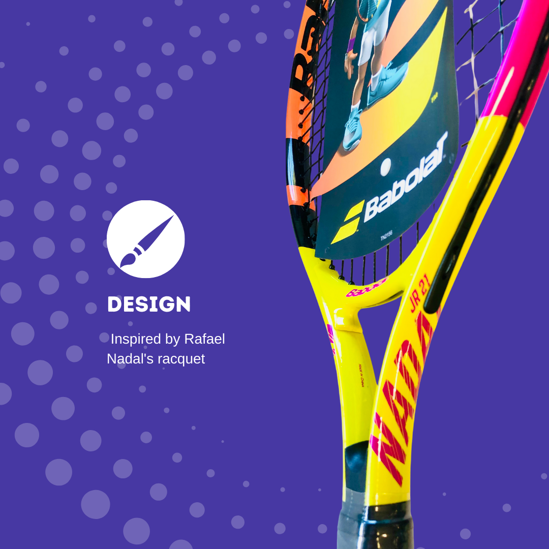 Nadal Junior 2020 Model: Design Inspired by Rafael Nadal's Racquet: Junior racquet styled after Rafa Nadal's iconic Pure Aero.