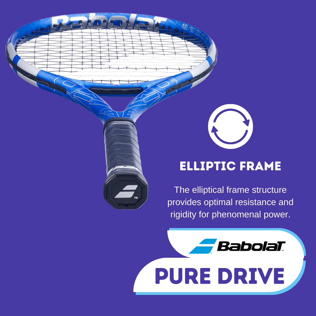 Babolat Pure Drive Features An Elliptic Frame: The elliptical frame structure provides optimal resistance and rigidity for phenomenal power.