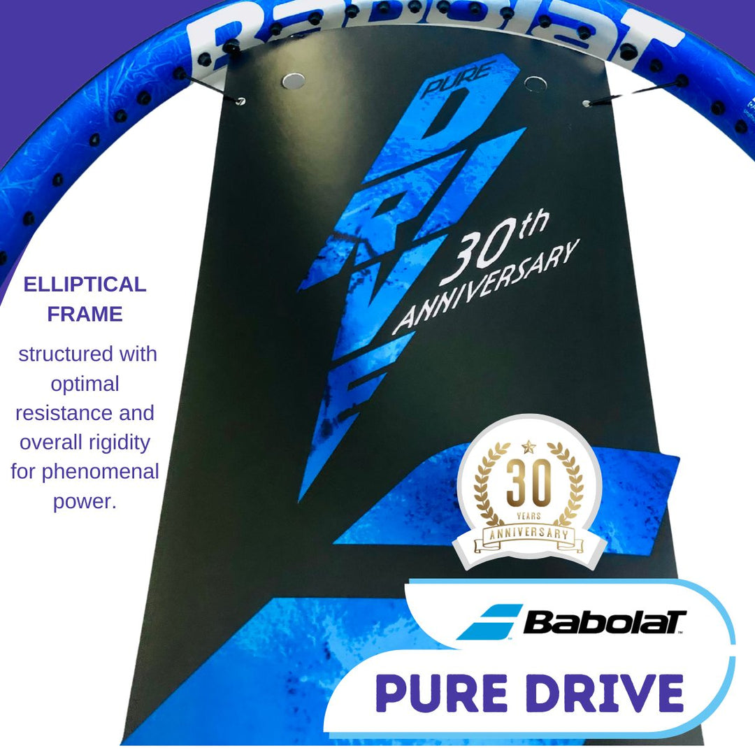 Babolat Pure Drive Anniversary 2024 Model Elliptical Frame structured with optimal resistance and overall rigidity for phenomenal  power.