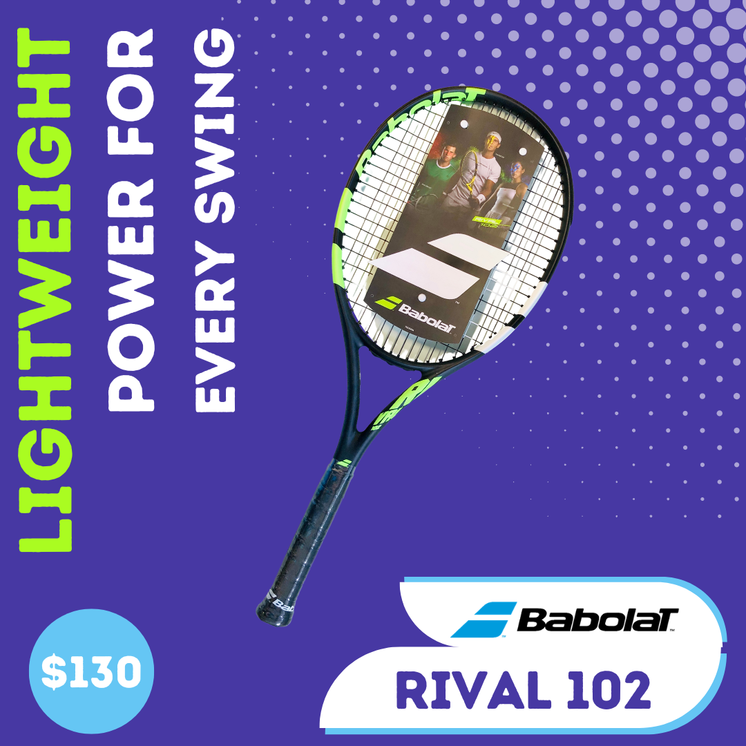 The Babolat Rival 102 is lightweight with power for every swing. Priced at $30