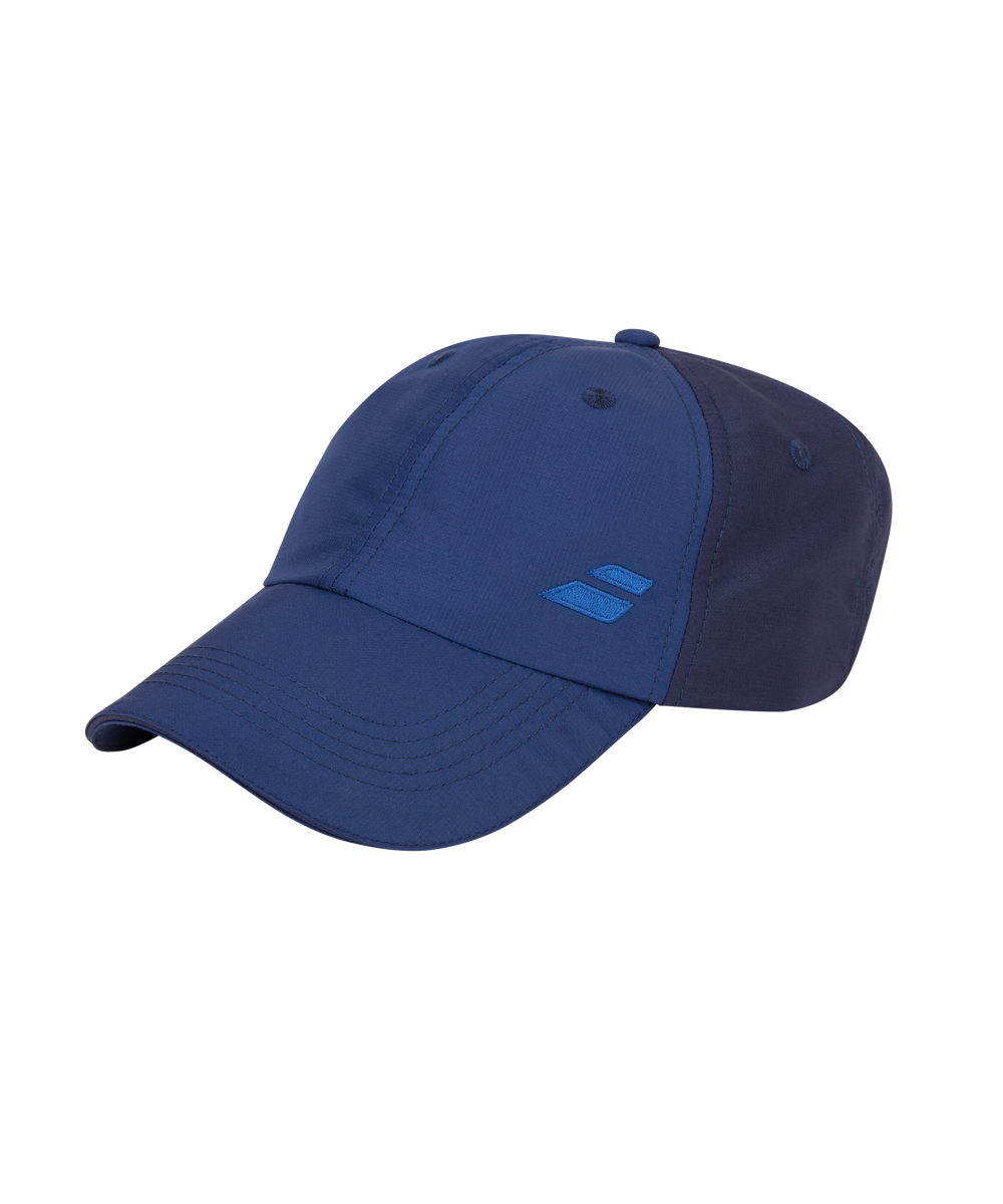 Navy Babolat Cap made from 100% polyester for lightweight comfort and quick sweat absorption, suitable for tennis players of all levels.